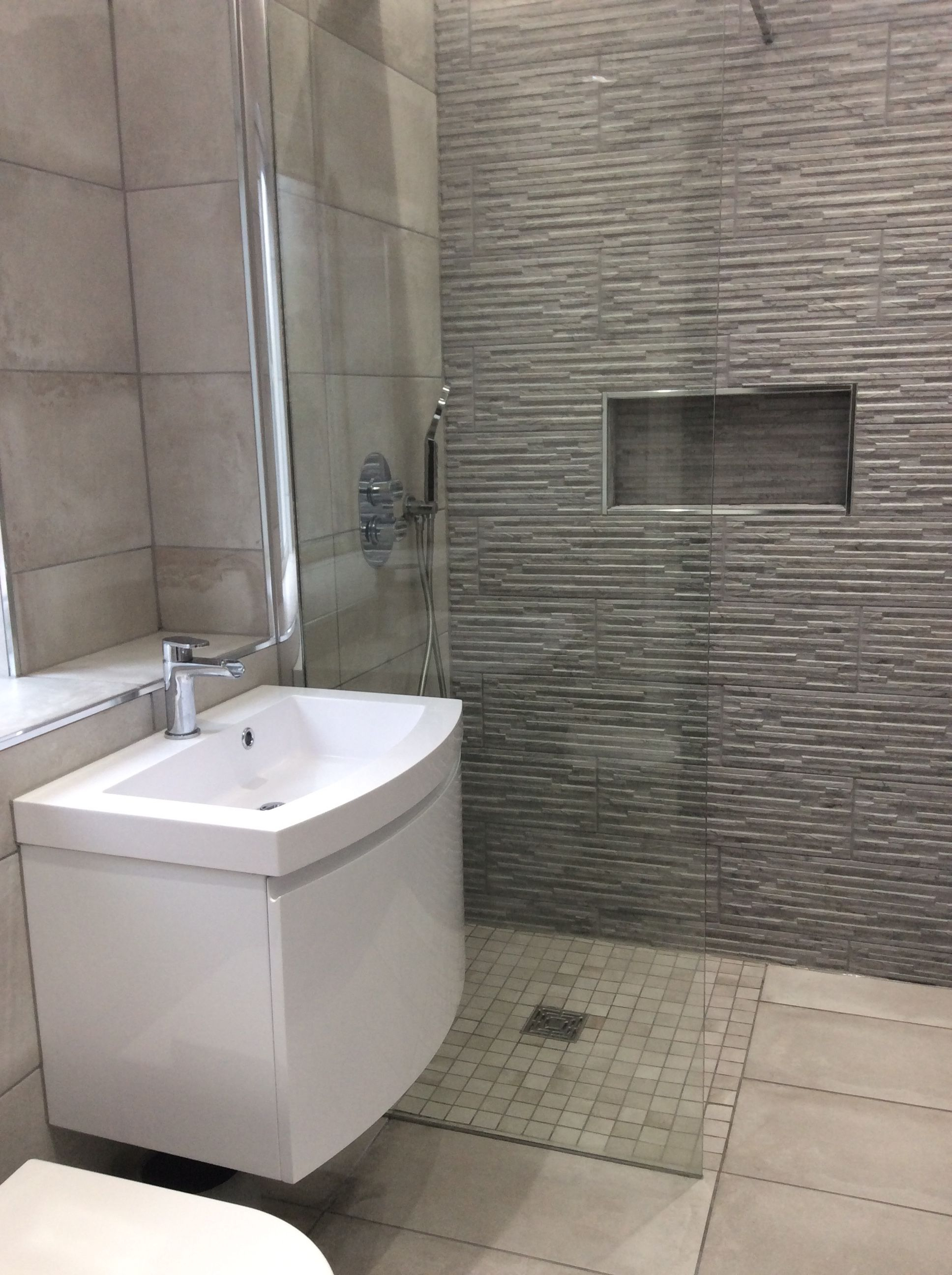 Grey Bathroom Neutral Bathroom Modern Bathroom Stone Effect Tiles pertaining to size 1936 X 2592