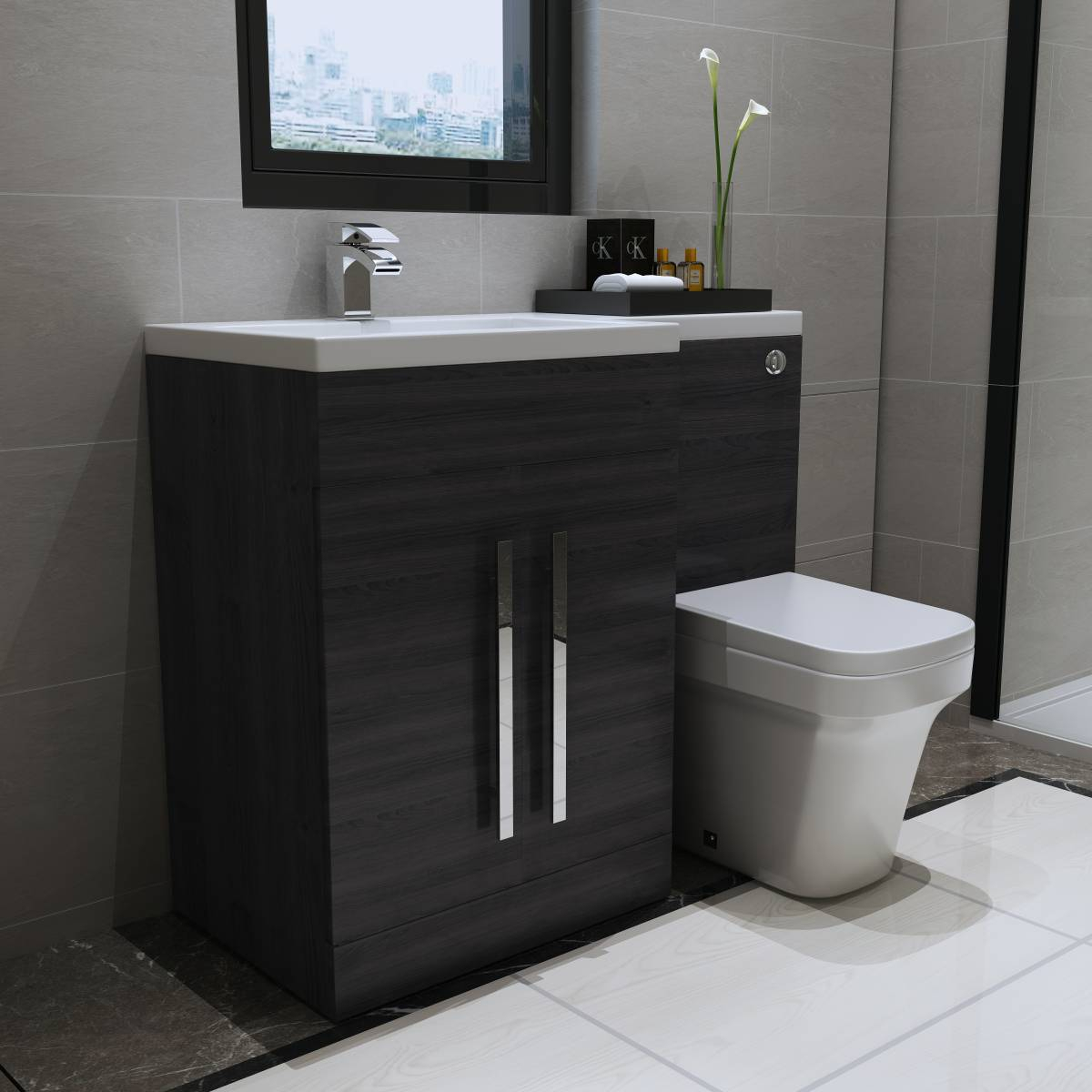 Grey Lh Combination Bathroom Furniture Vanity Unit Basin Back To in size 1200 X 1200