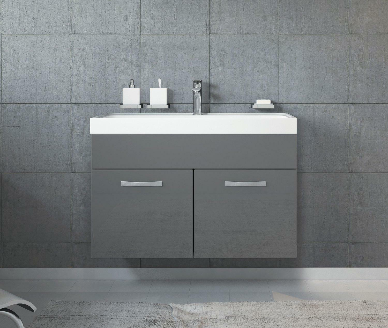 Grey Vanity Sink Unit Ceramic Basin Bathroom Door Storage Furniture with size 1500 X 1267