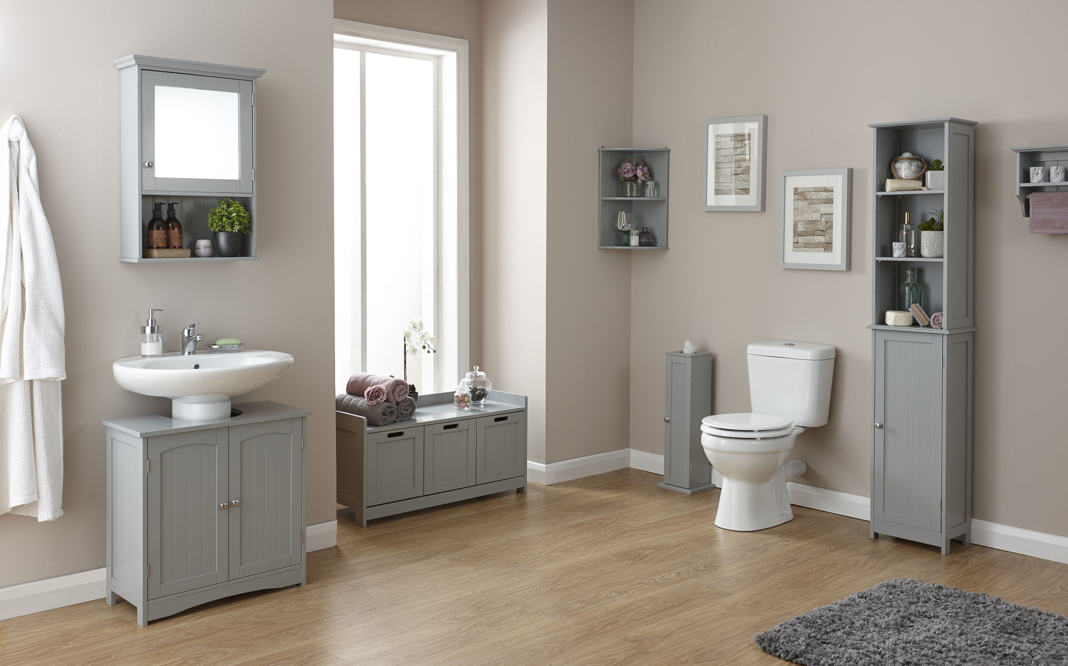 Grey Wood Bathroom Furniture Colonial Range Cupboards Storage throughout measurements 2200 X 1372