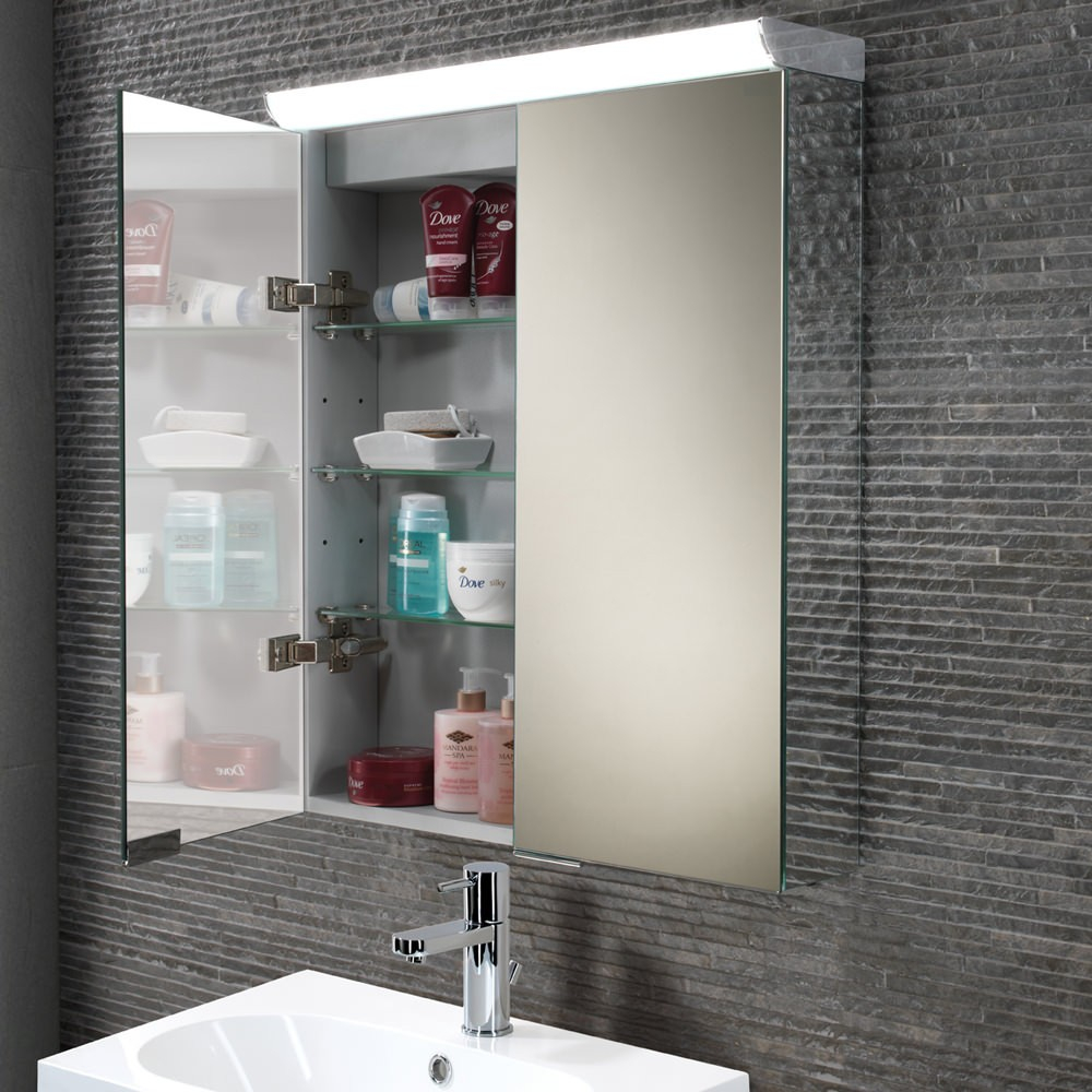 Hib Flare Double Door Mirrored Cabinet With Led W60 X H70 X D15cm with measurements 1000 X 1000