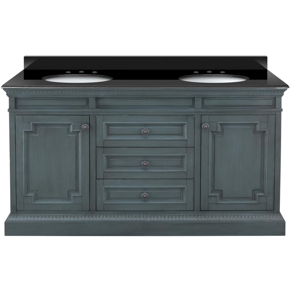 Home Decorators Collection Cailla 61 In W X 22 In Bath Vanity In Distressed Blue Fog With Granite Vanity Top In Black With White Sinks pertaining to sizing 1000 X 1000