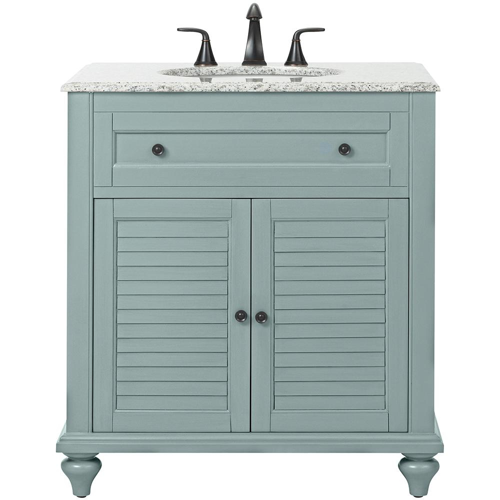 Home Decorators Collection Hamilton Shutter 31 In W X 22 In D Bath Vanity In Sea Glass With Granite Vanity Top In Grey With White Sink regarding measurements 1000 X 1000