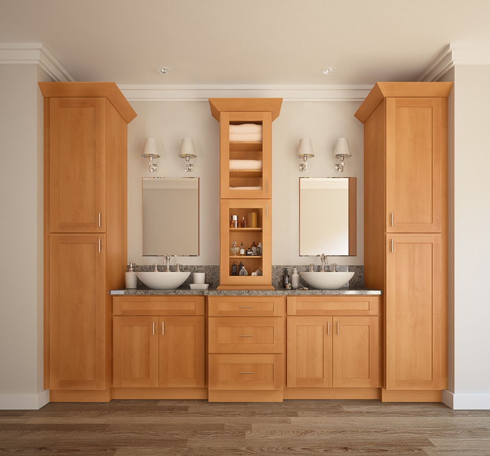 Honey Maple Modular Shaker Rta Wood Bathroom Vanity Cabinet for proportions 1000 X 929
