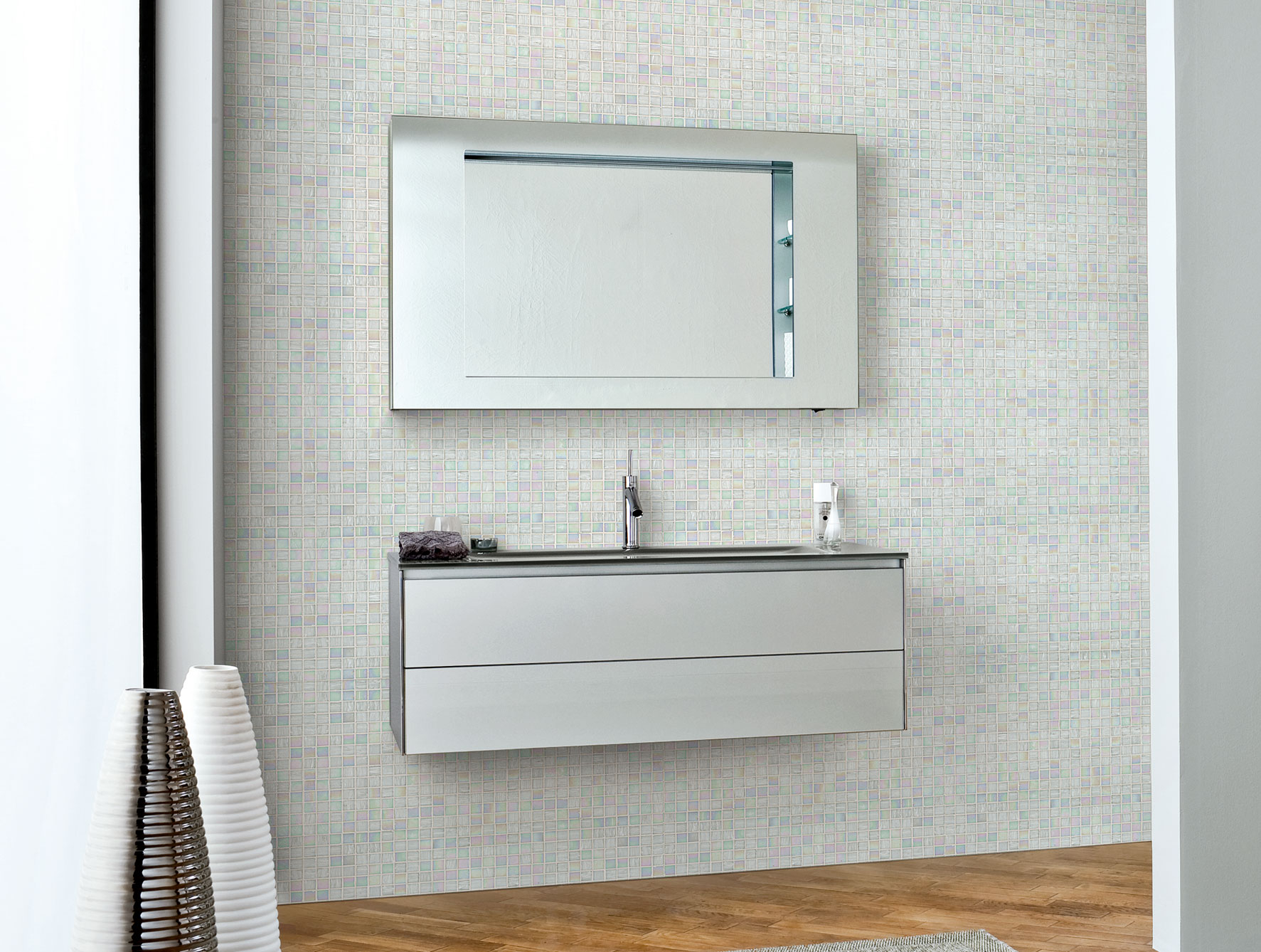Infinity I04 Modular Italian Bathroom Vanity In Grey Metal Glass intended for dimensions 1773 X 1338