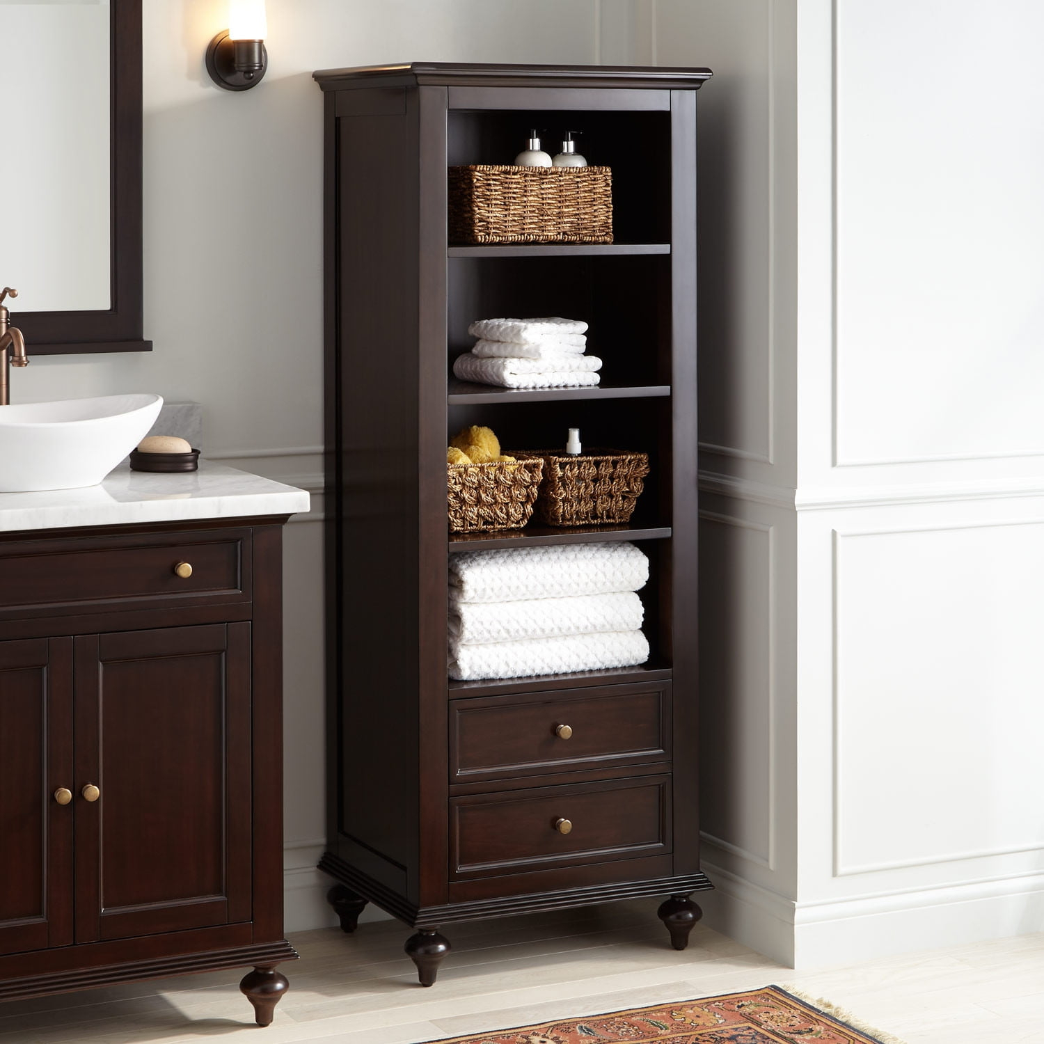 Keller Mahogany Linen Storage Cabinet Dark Espresso Bathroom throughout proportions 1500 X 1500