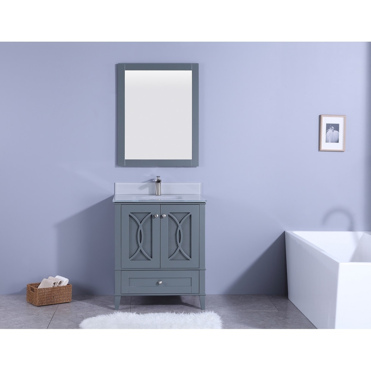 Legion Furniture 30 Inbathroom Vanity In Dark Gray With Tempered Glass Top And Mirror regarding dimensions 1247 X 1247