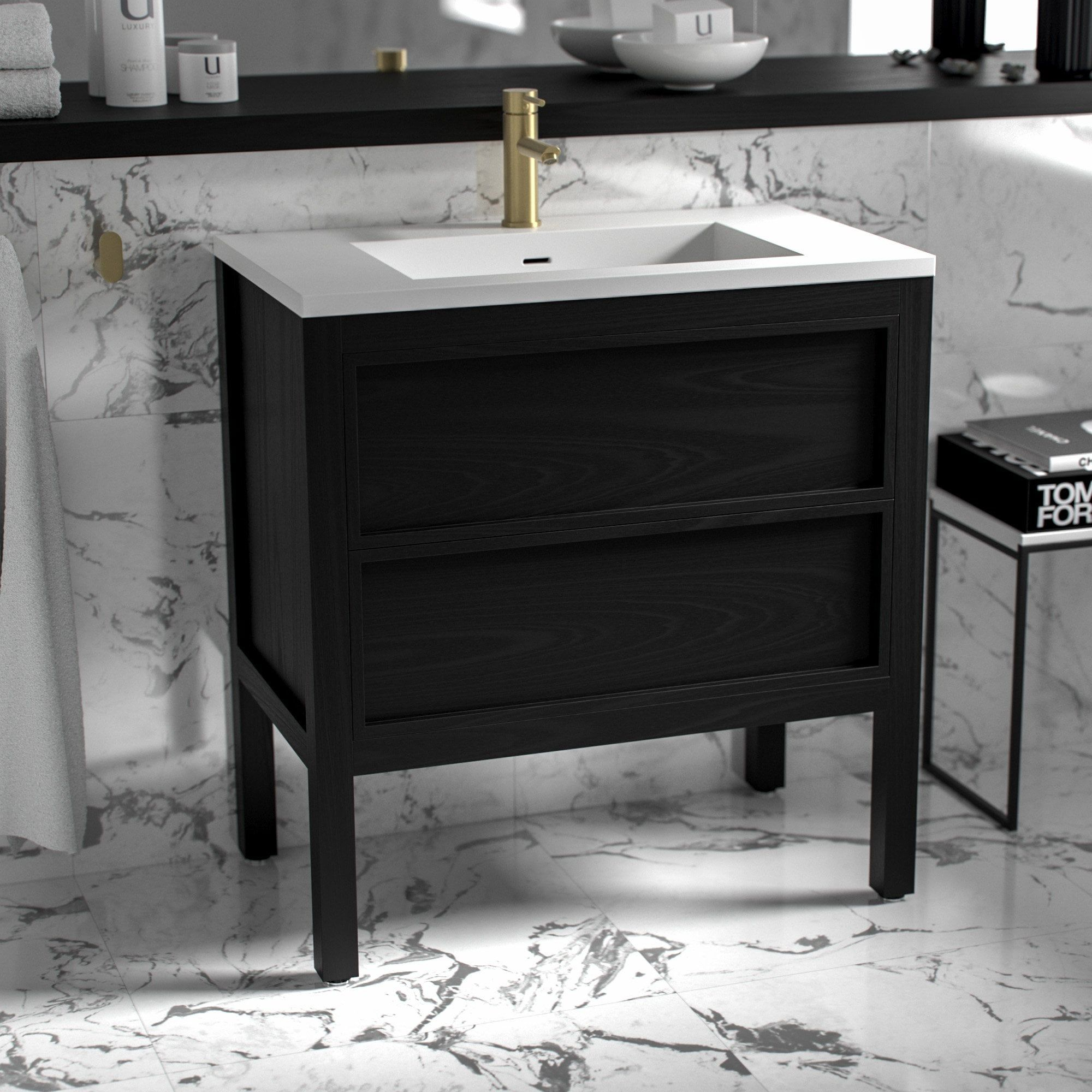 Lusso Claridge Black Bathroom Freestanding Vanity Unit 800 Vanity regarding sizing 2000 X 2000