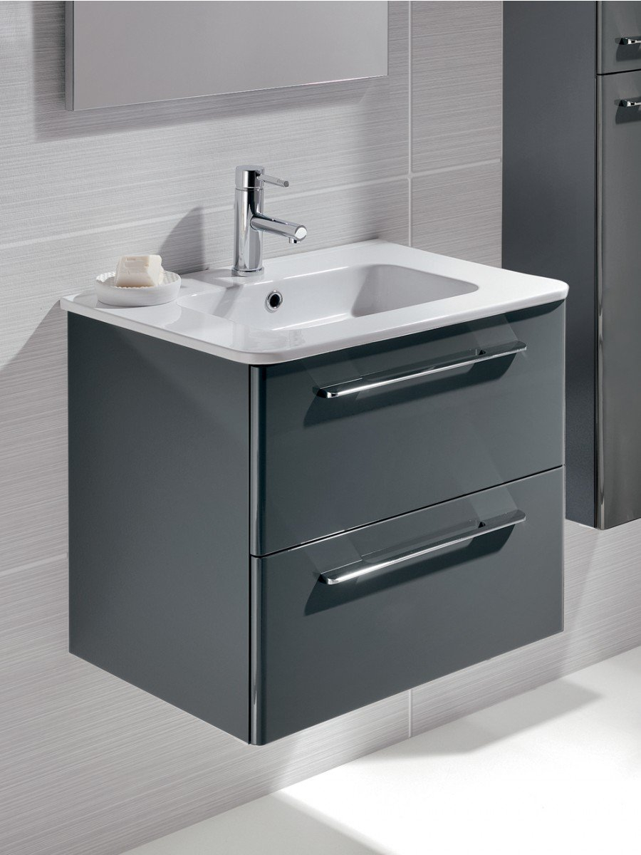 Mara Gloss Grey 60cm Vanity Unit 2 Drawer And Basin Wall Hung intended for measurements 900 X 1200