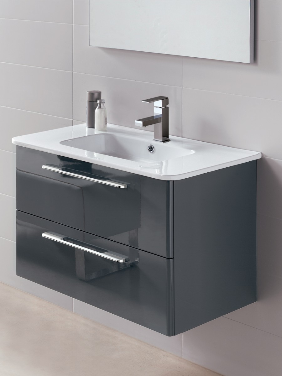 Mara Gloss Grey 80cm Vanity Unit 2 Drawer And Basin Bathroom Furniture throughout dimensions 900 X 1200