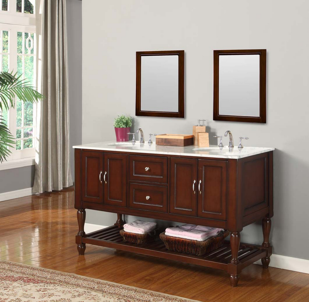 Mission Turnleg 60 Dark Brown Vanity With Carrara White Marble Top with proportions 1000 X 977