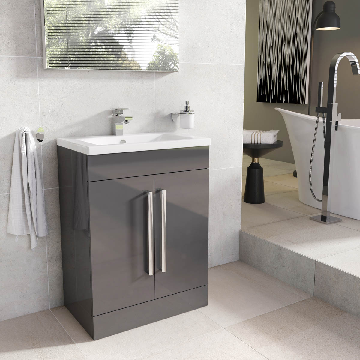 Newton Anthracite Grey Bathroom Standing Vanity Sink Unit Ceramic in sizing 1200 X 1200
