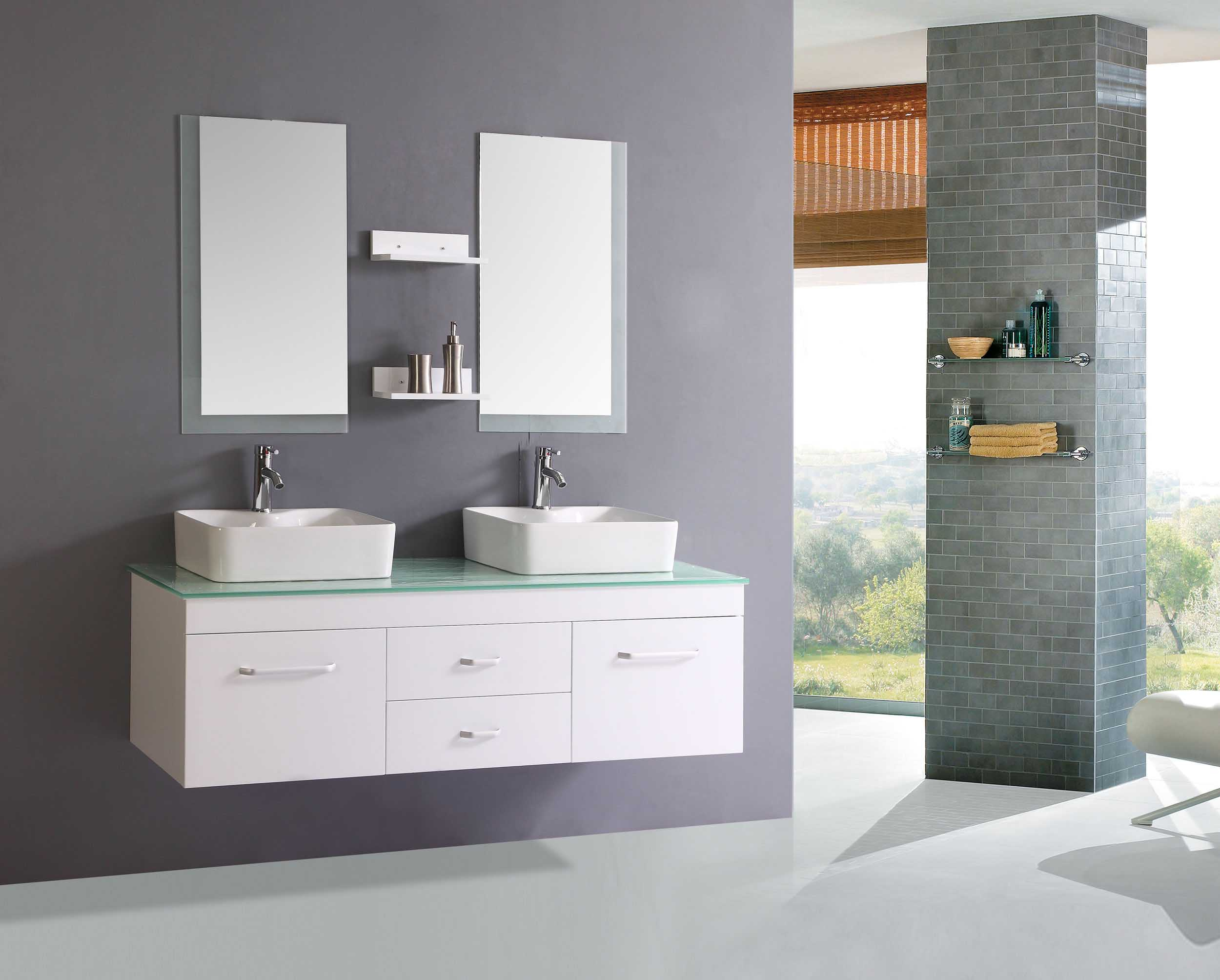 Nice White Floating Modern Bathroom Vanity With Glass Top Also pertaining to size 2500 X 2008