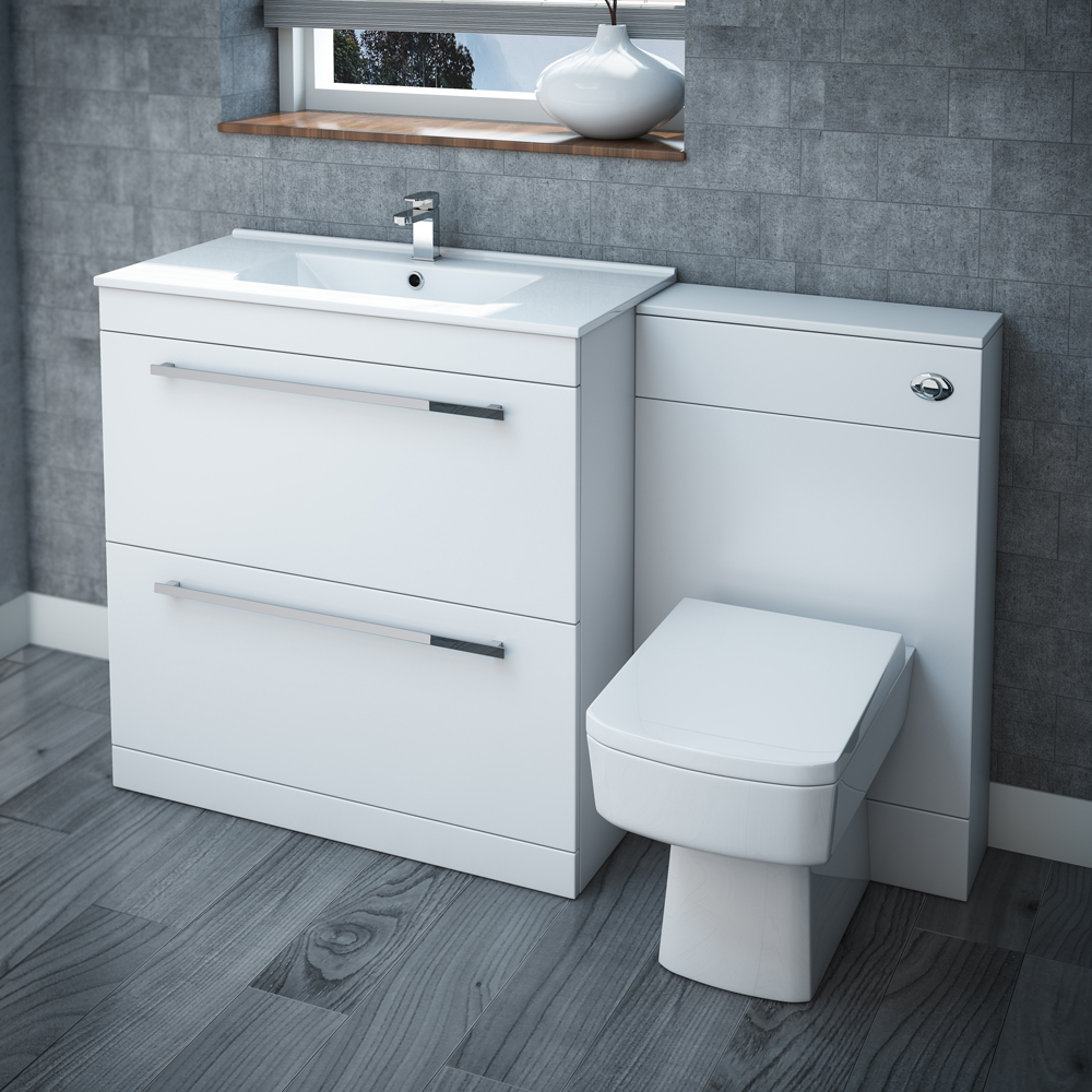 Nova High Gloss White Vanity Bathroom Suite W1300 X D400200mm At throughout dimensions 1000 X 1000