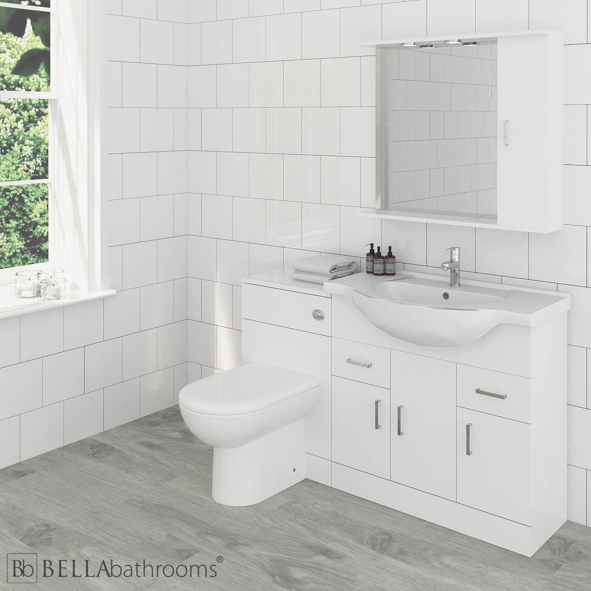 Nuie High Gloss White Bathroom Furniture Pack 1320mm in proportions 1200 X 1200