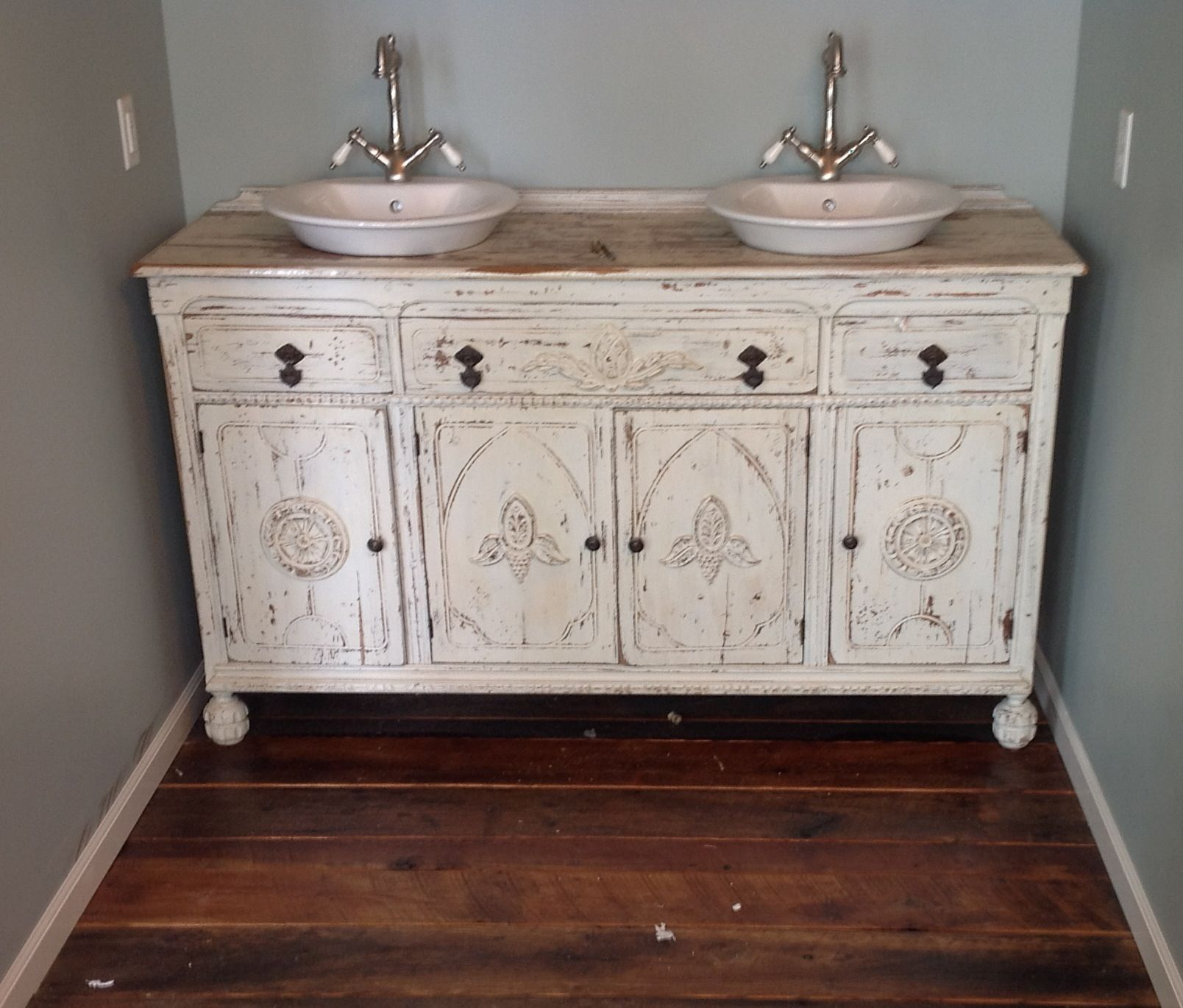 Painted Shab Chic Repurposed Bathroom Sink Vanity 84 Inch Double for proportions 1608 X 1370