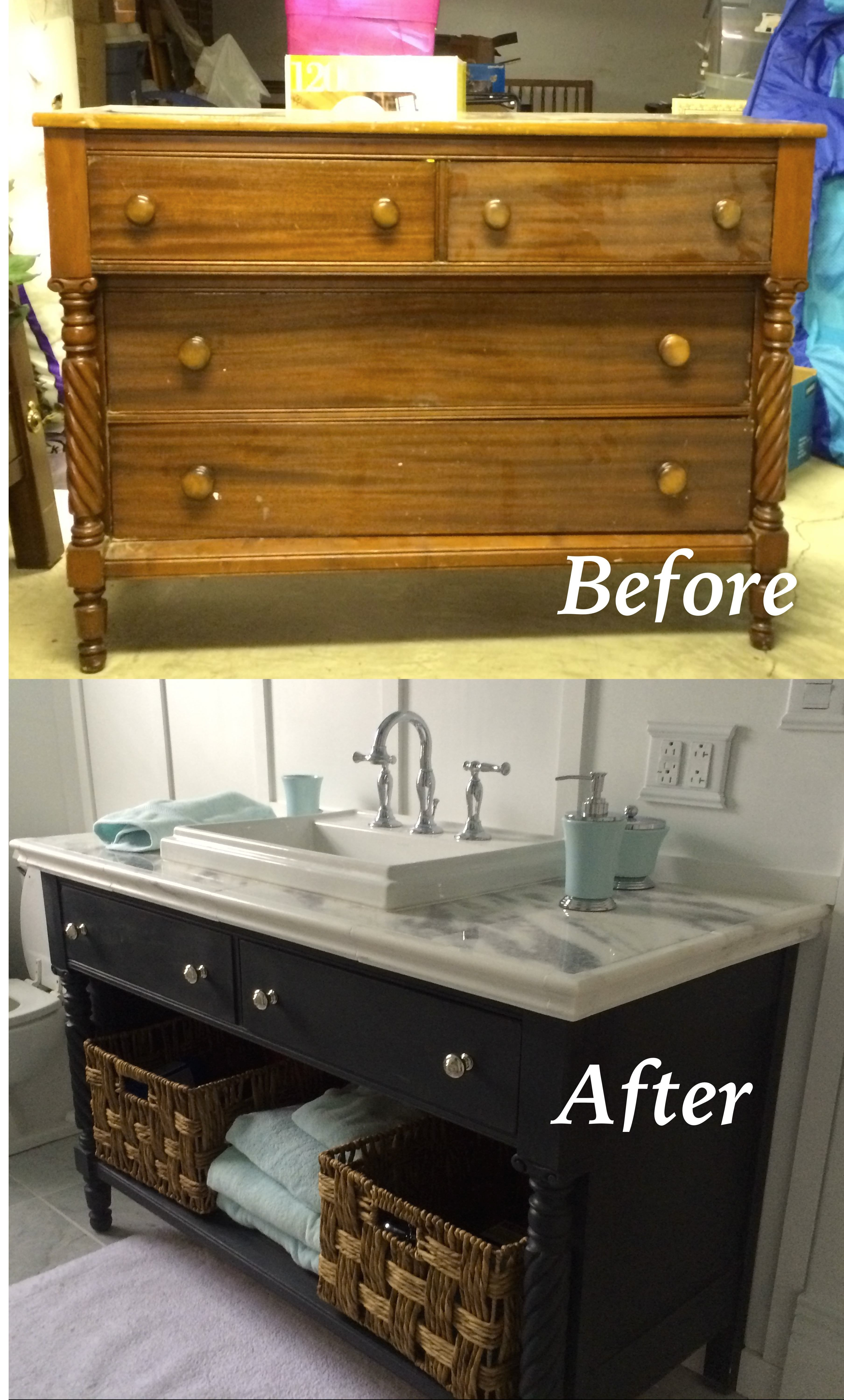 Re Do Of An Old Dresser Into A Bathroom Vanity Painted With Chalk in dimensions 3616 X 6000