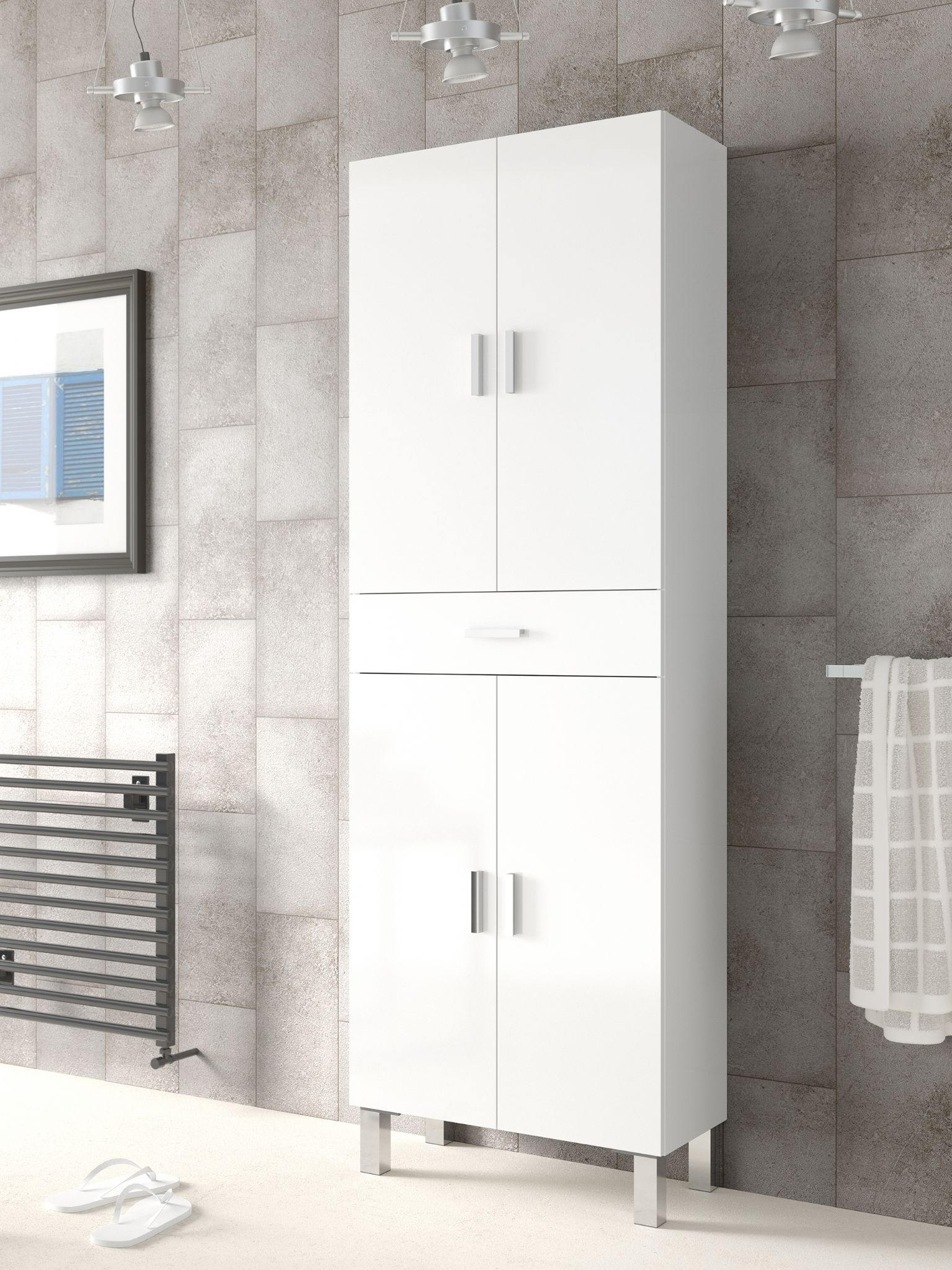 Rimini Tall Bathroom Cupboard White Gloss inside size 1535 X 2048