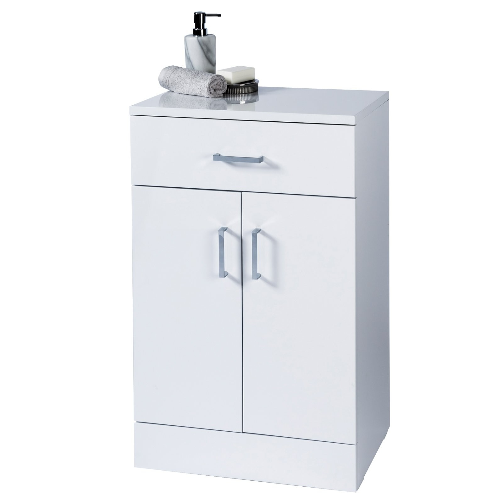 Salerno Freestanding White Gloss Bathroom Cabinet Showerdrape intended for size 1600 X 1600