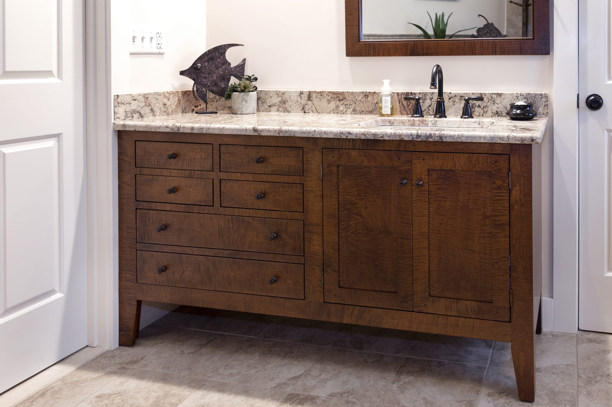 Shaker Style Bathroom Vanities Of High Quality In Tiger Maple Cherry for size 2000 X 1333