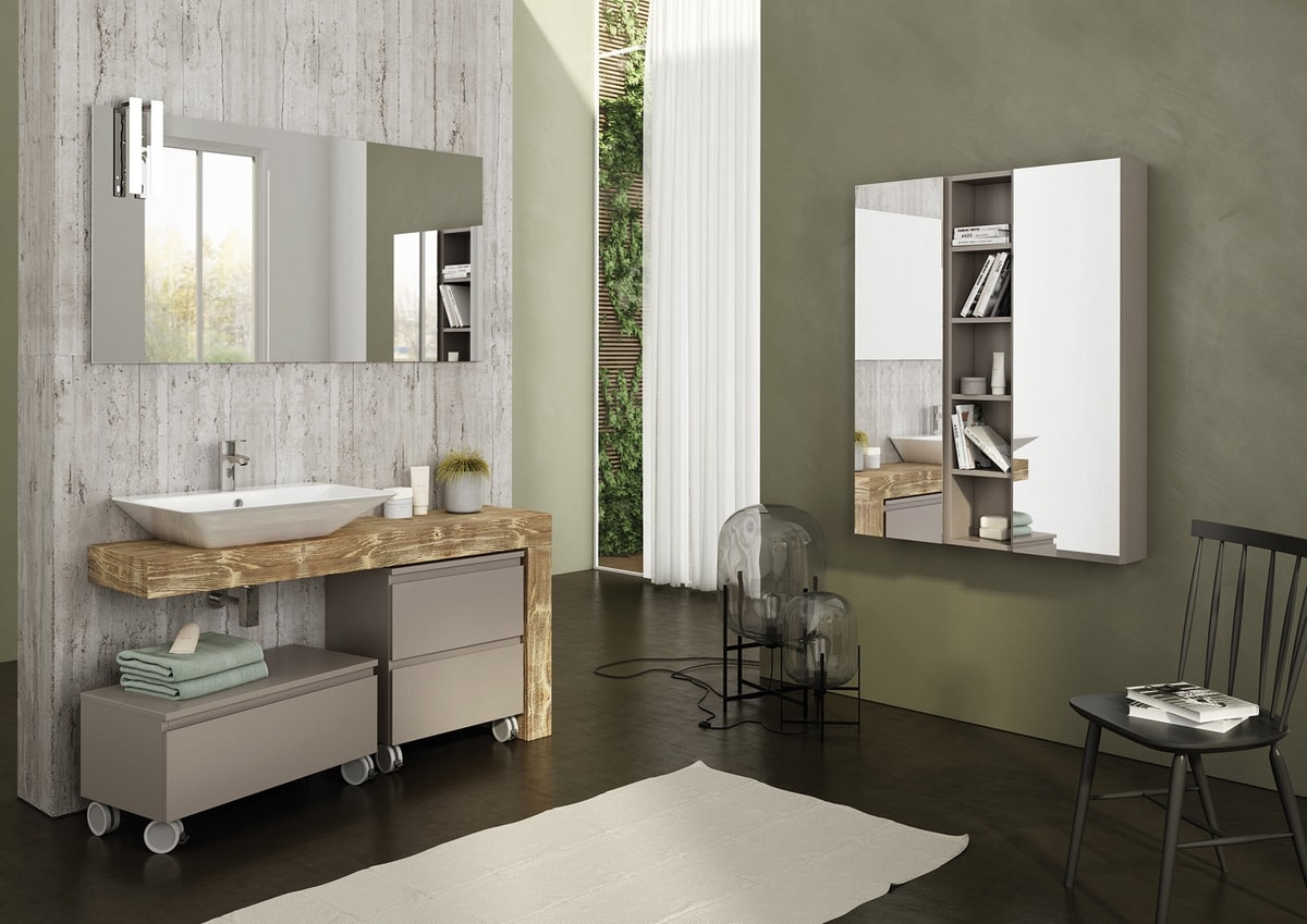 Single Vanity Unit In Wood With Mirror Idfdesign throughout dimensions 1200 X 849