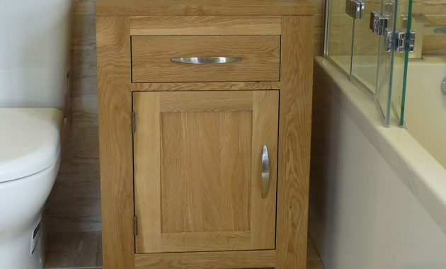 Solid Oak Bathroom Basin Cabinet 60cm Wide X 80cm High Single Door for proportions 1600 X 1487