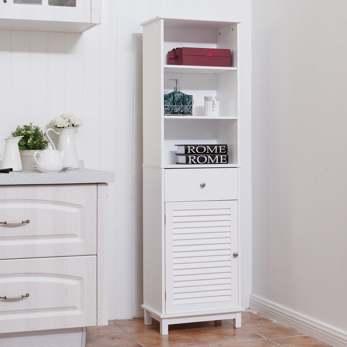 Tall Wooden Bathroom Cabinet Freestanding Storage Shelf Cupboard intended for sizing 1200 X 1200