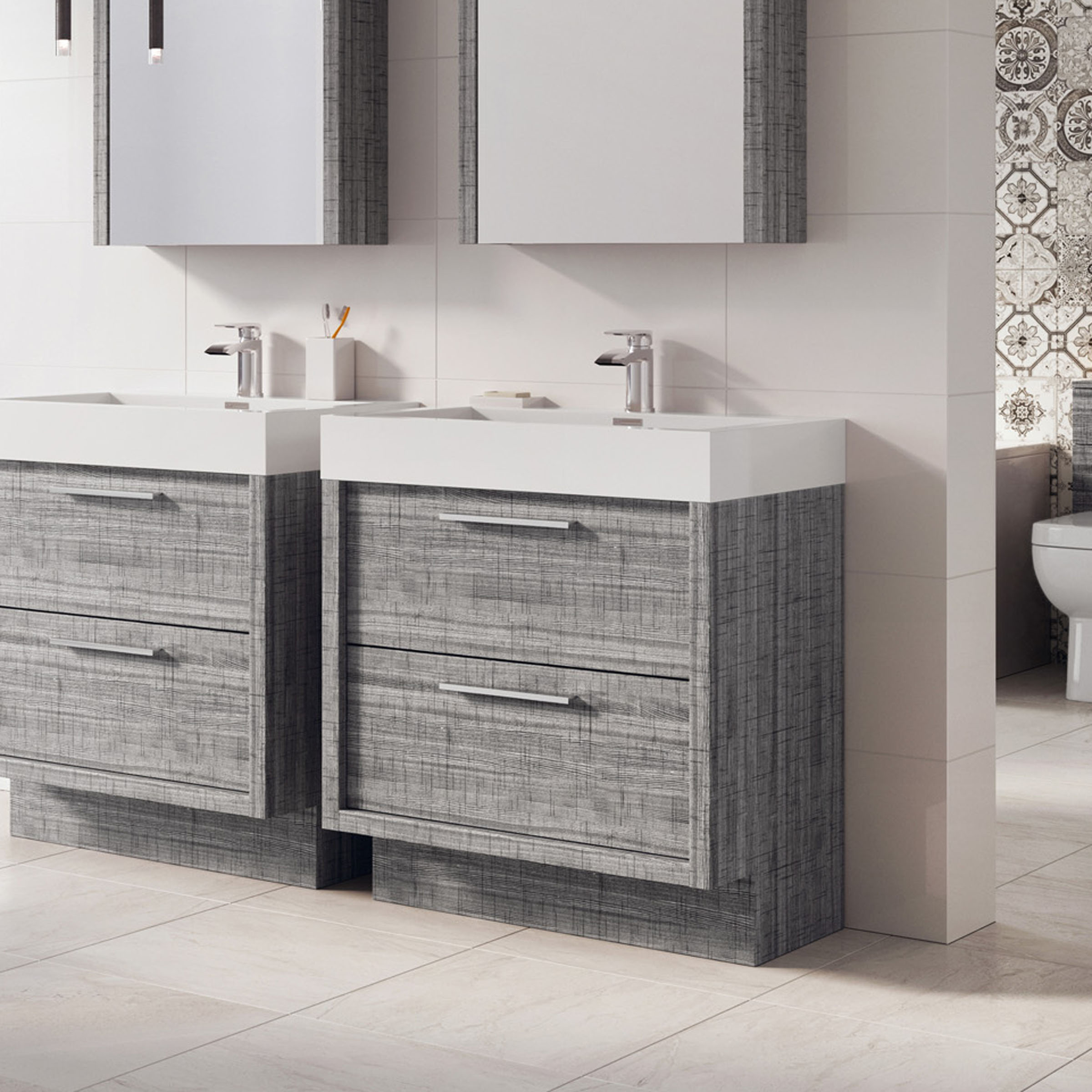 Tila Grey Oak Bathroom Standing Vanity Sink Unit Composite Resin regarding proportions 2400 X 2400