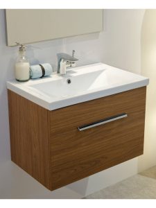 Vanore Walnut Slimline 50cm Wall Hung Vanity Unit Bathroom regarding measurements 900 X 1200