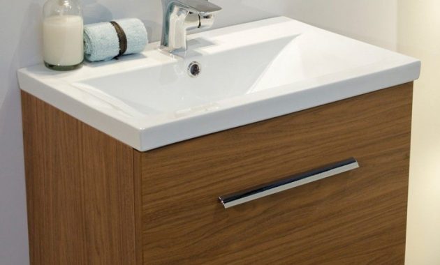 Vanore Walnut Slimline 50cm Wall Hung Vanity Unit Bathroom regarding measurements 900 X 1200