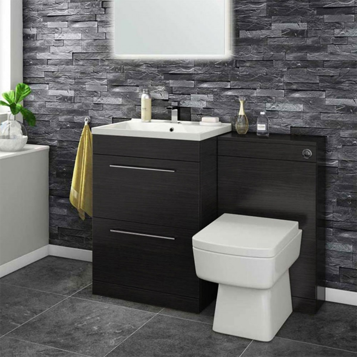 Vellamo Aspire 1100mm 2 Drawer Black Ash Combination Basin Toilet in proportions 1200 X 1200