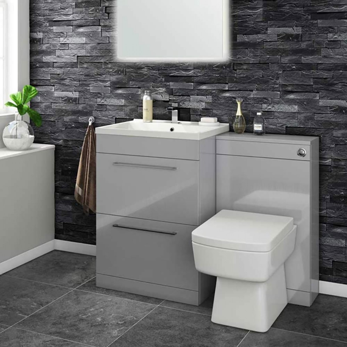 Vellamo Aspire 1100mm 2 Drawer Gloss Grey Combination Basin Toilet for size 1200 X 1200