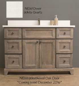 Weathered Oak Door Dover White Quartz Stonewood Bath Cabinetry inside size 890 X 960