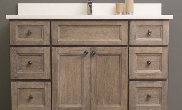 Weathered Oak Door Dover White Quartz Stonewood Bath Cabinetry inside size 890 X 960