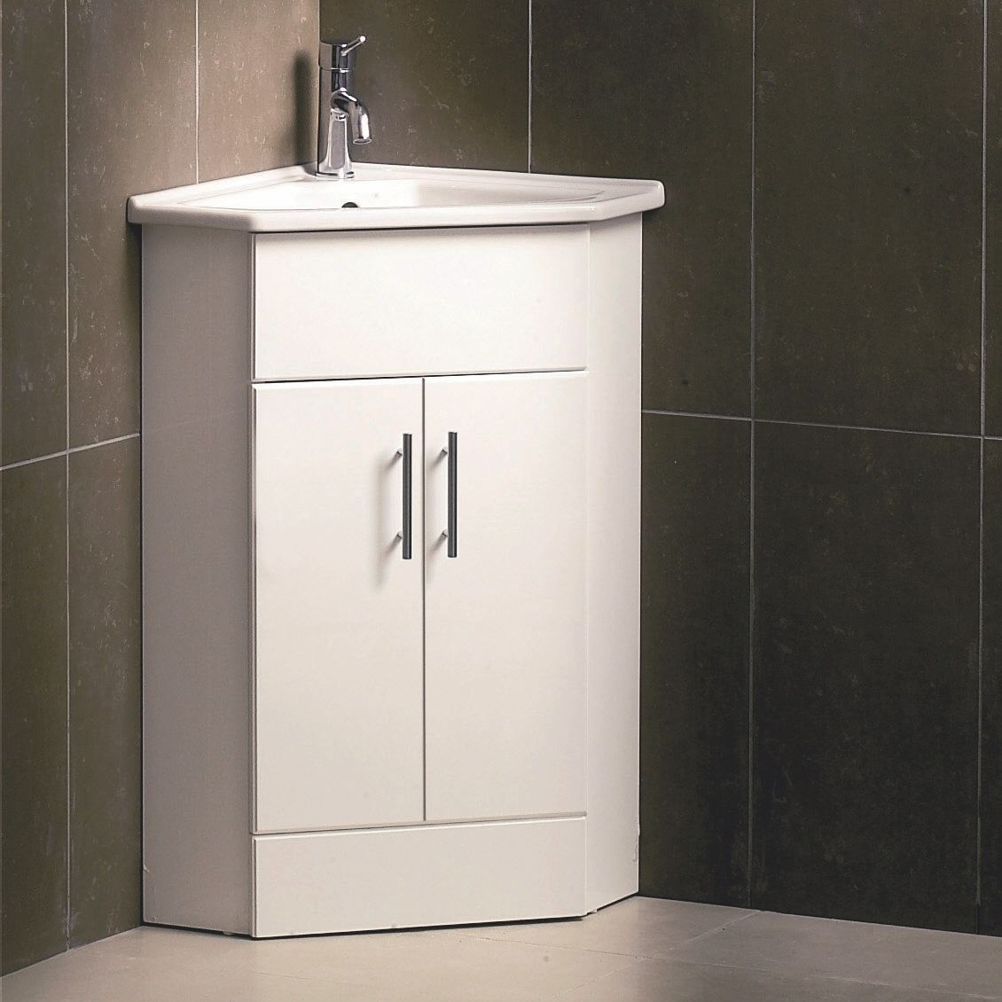 White Compact Corner Vanity Unit Bathroom Furniture Sink Cabinet throughout proportions 1130 X 1130