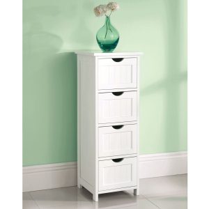 White Wooden Large 4 Drawer Free Standing Bathroom Cabinet Cupboard in size 1500 X 1500