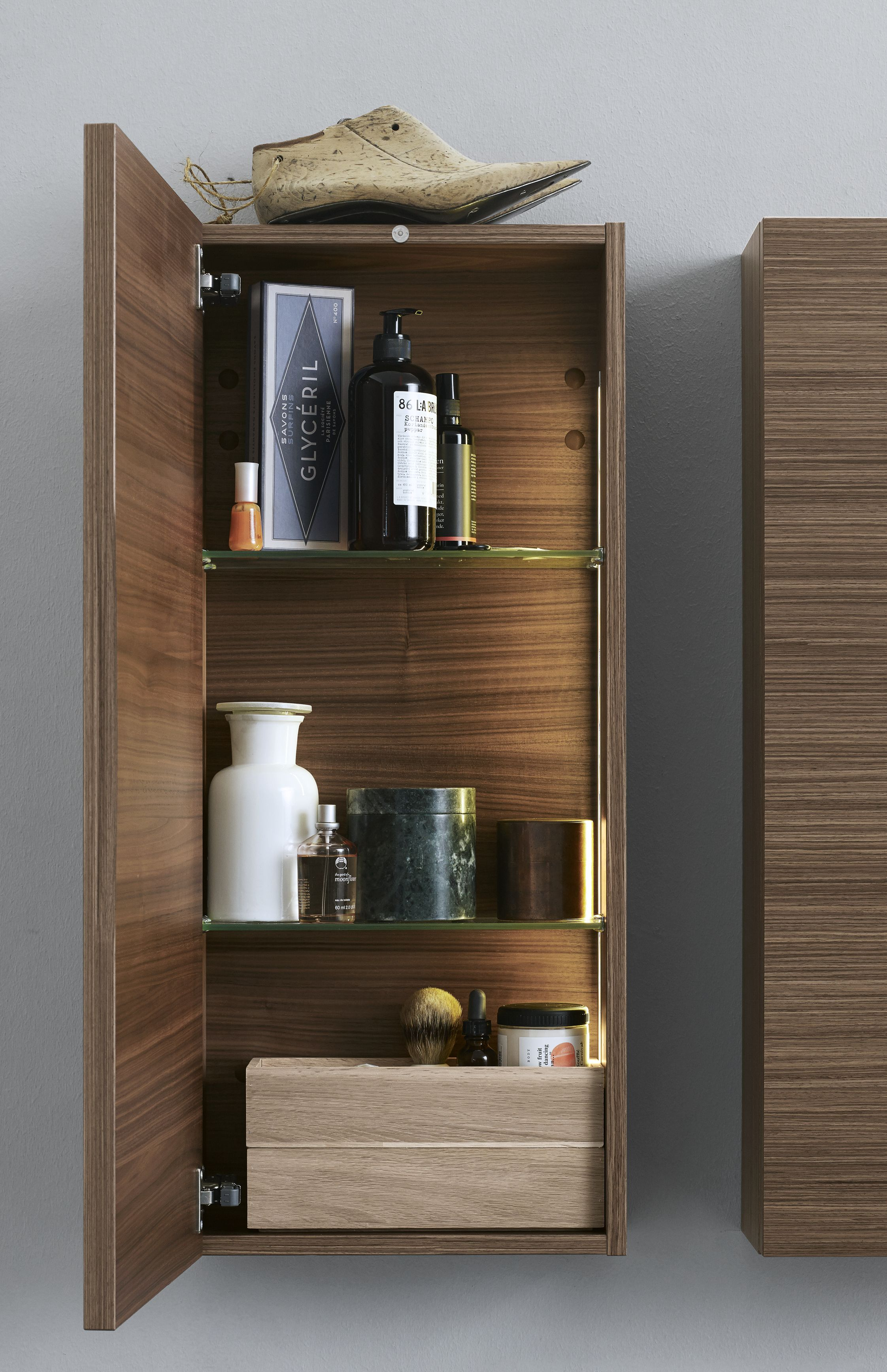 Zaro Brushed Walnut Wall Cabinet With Built In Lighting Dansani for proportions 2244 X 3472