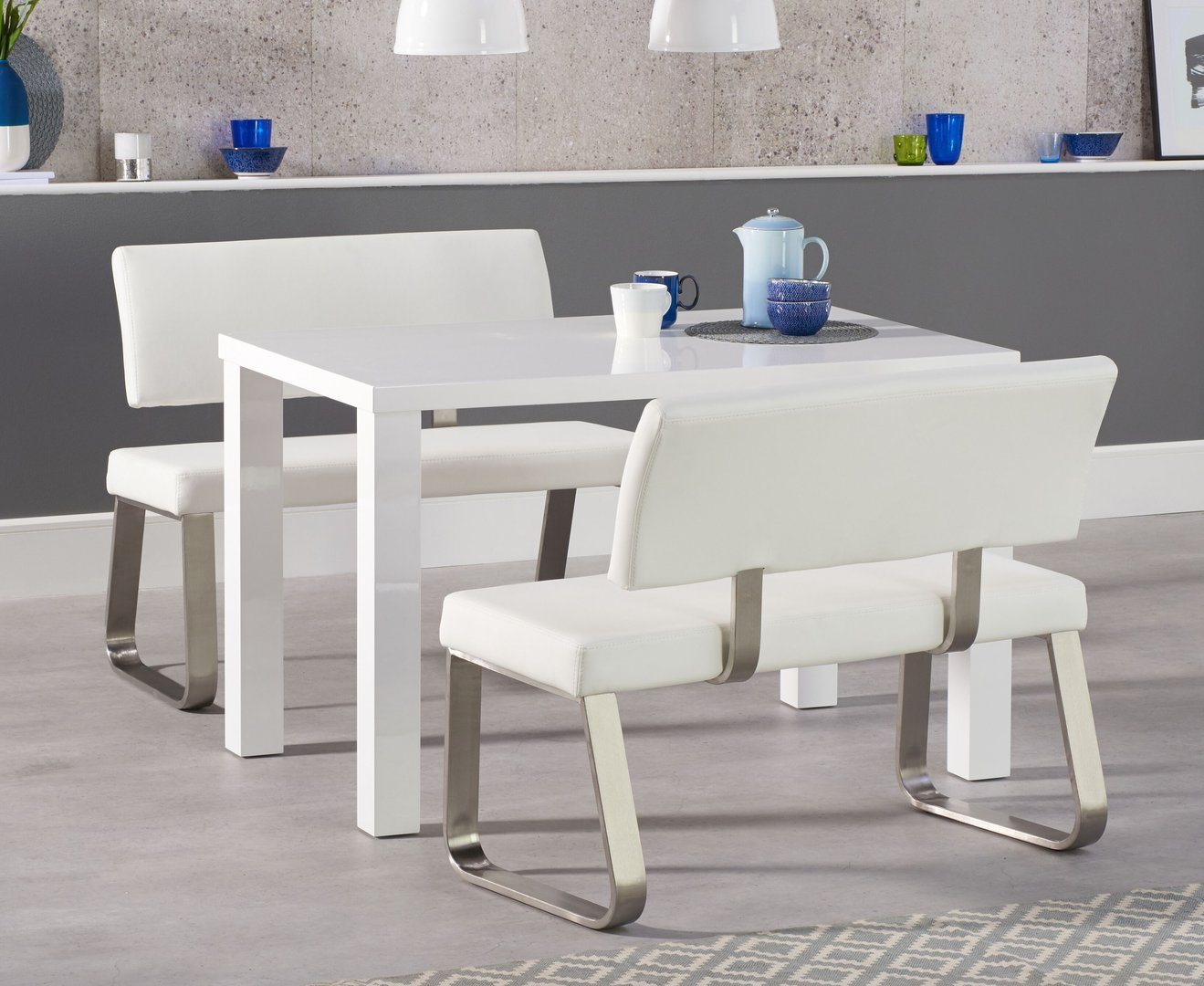 120cm White High Gloss Dining Table Bench Set inside measurements 1319 X 1080