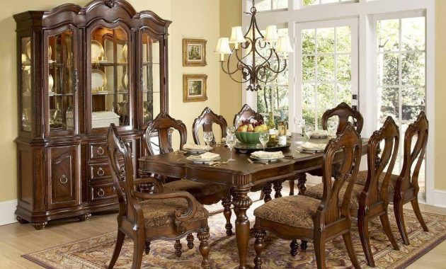 1390 102 Prenzo 9pcs European Warm Brown Wood Formal Dining Table Set with sizing 1165 X 900