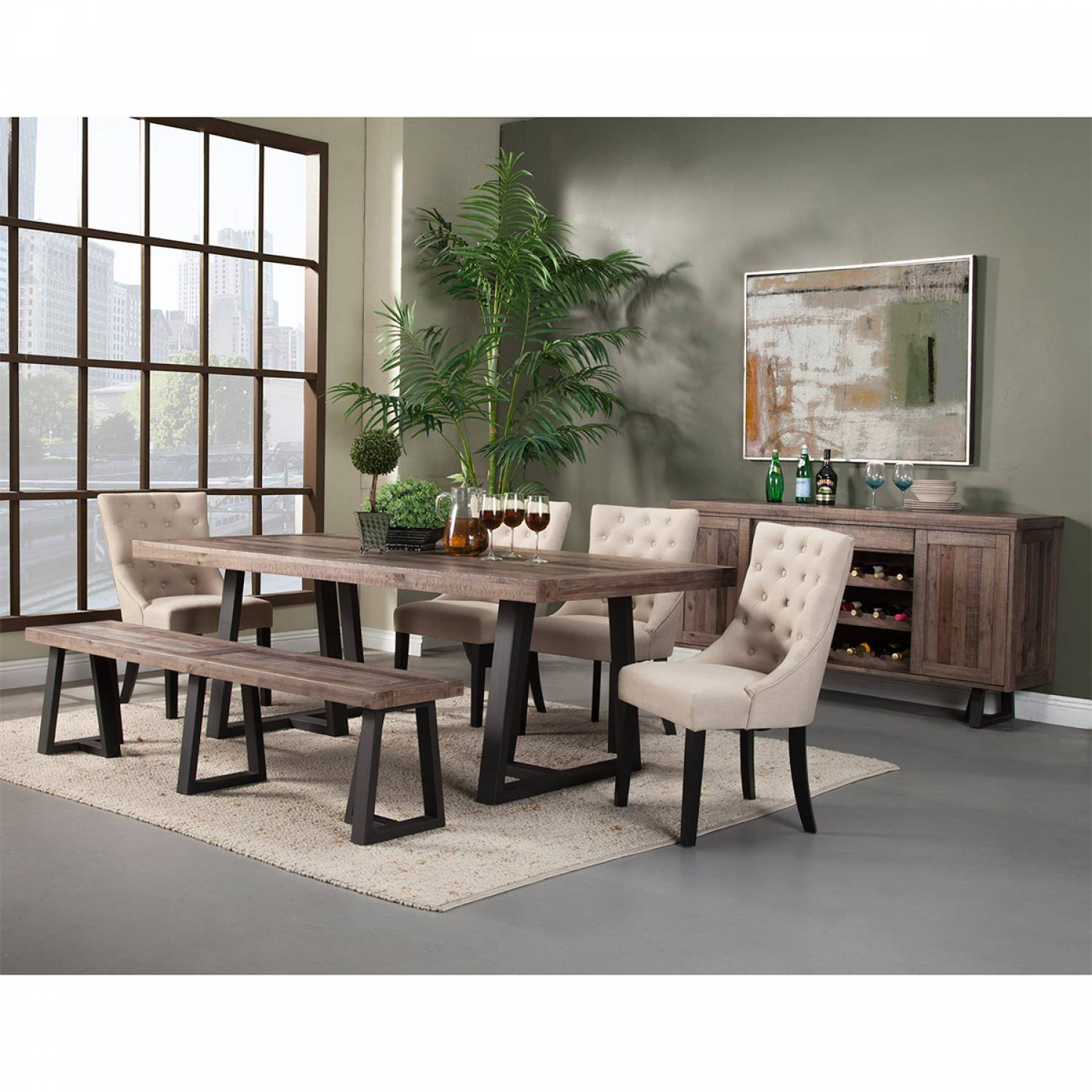 1568 Alpine Furniture 1568 01 Prairie 6pc Sets Dining Table 4 Chairs Bench pertaining to measurements 1500 X 1500