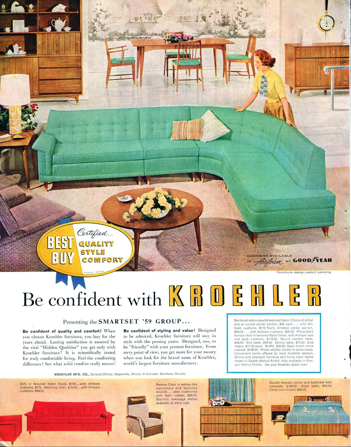 1958 Kroehler Furniture Mid Century Modern Design Mid pertaining to proportions 1124 X 1430