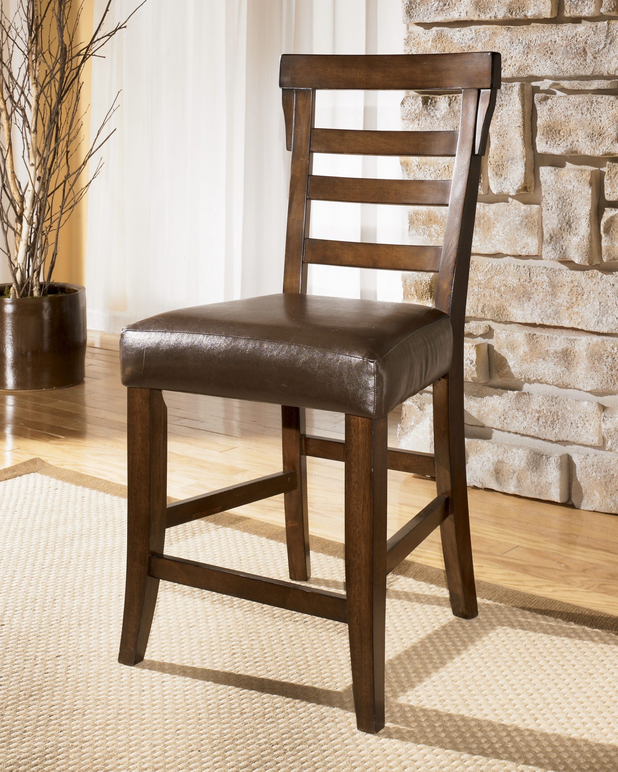 2 Pinderton Dark Brown Faux Leather Wood 24 Inch Bar Stools intended for size 2401 X 3000