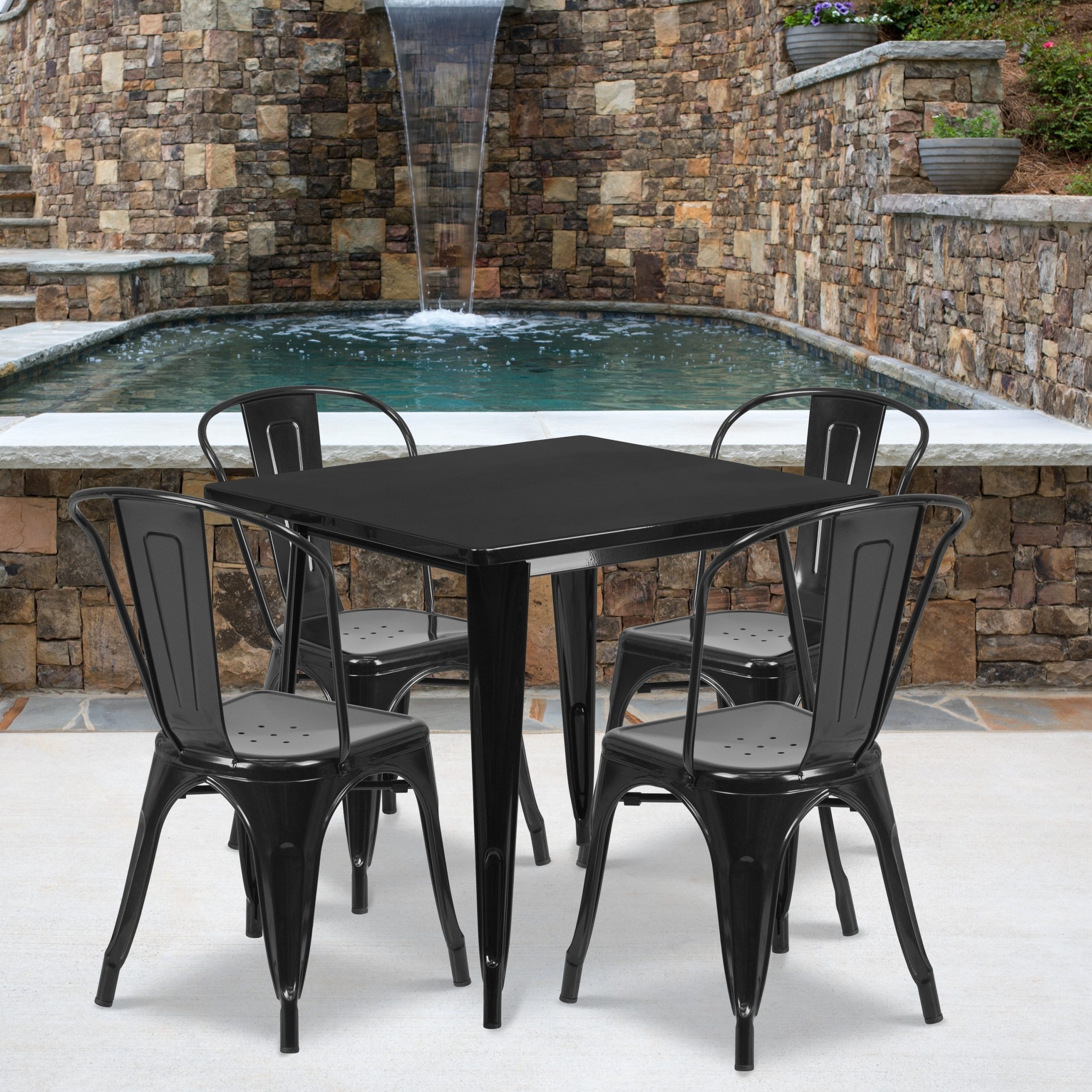 315 Square Metal Indoor Outdoor Table Set With 4 Stack Chairs pertaining to sizing 3000 X 3000