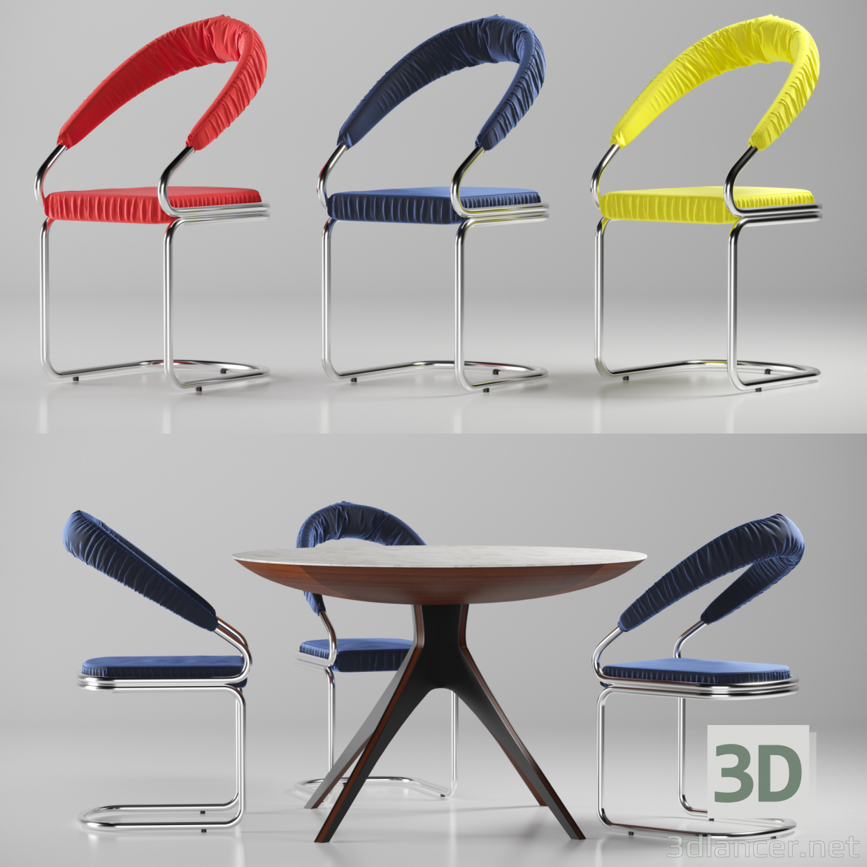 3d Model Table And Chair With Upholstery pertaining to proportions 1240 X 1240