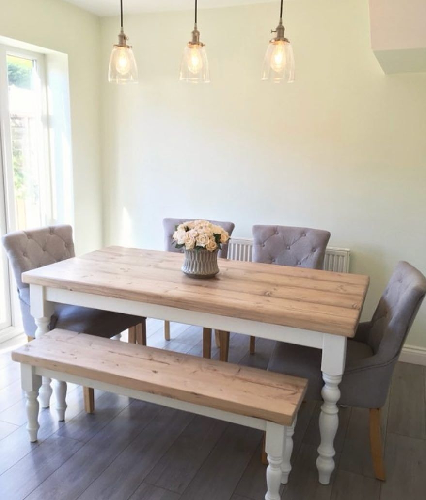 5ft Farmhouse Dining Table And Bench With Reclaimed Wood Top for sizing 879 X 1032