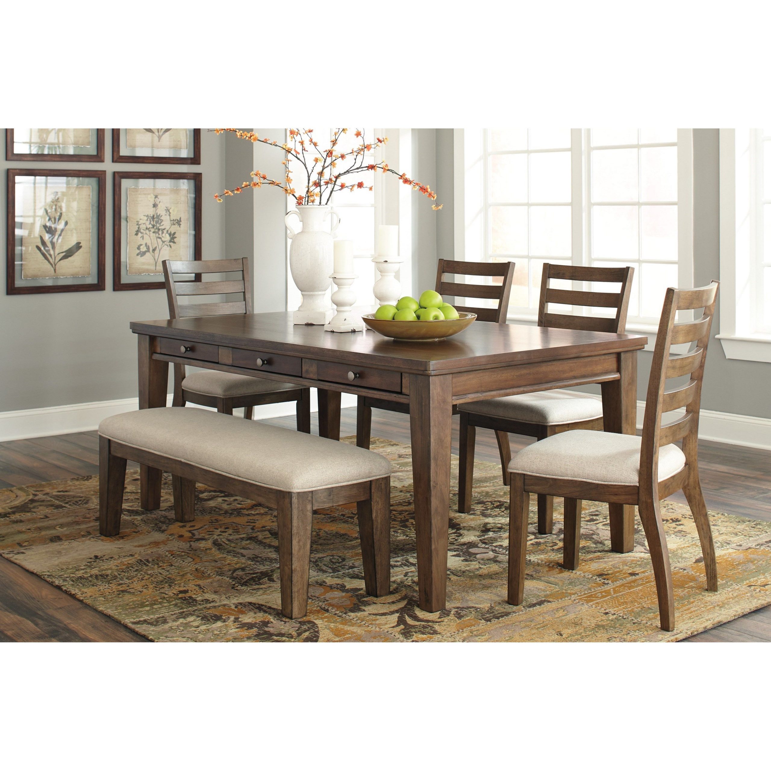 6 Piece Storage Table Set With Bench Signature Design throughout measurements 3200 X 3200