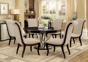 60 Abela Espresso Champagne Round Dining Table Set Round within sizing 1280 X 914