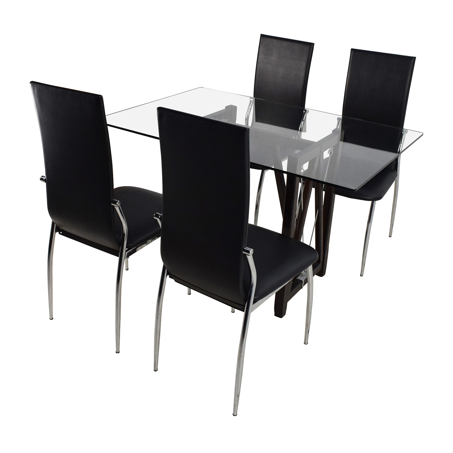 61 Off Glass Top Dining Table And Leather Chairs Tables inside sizing 1500 X 1500