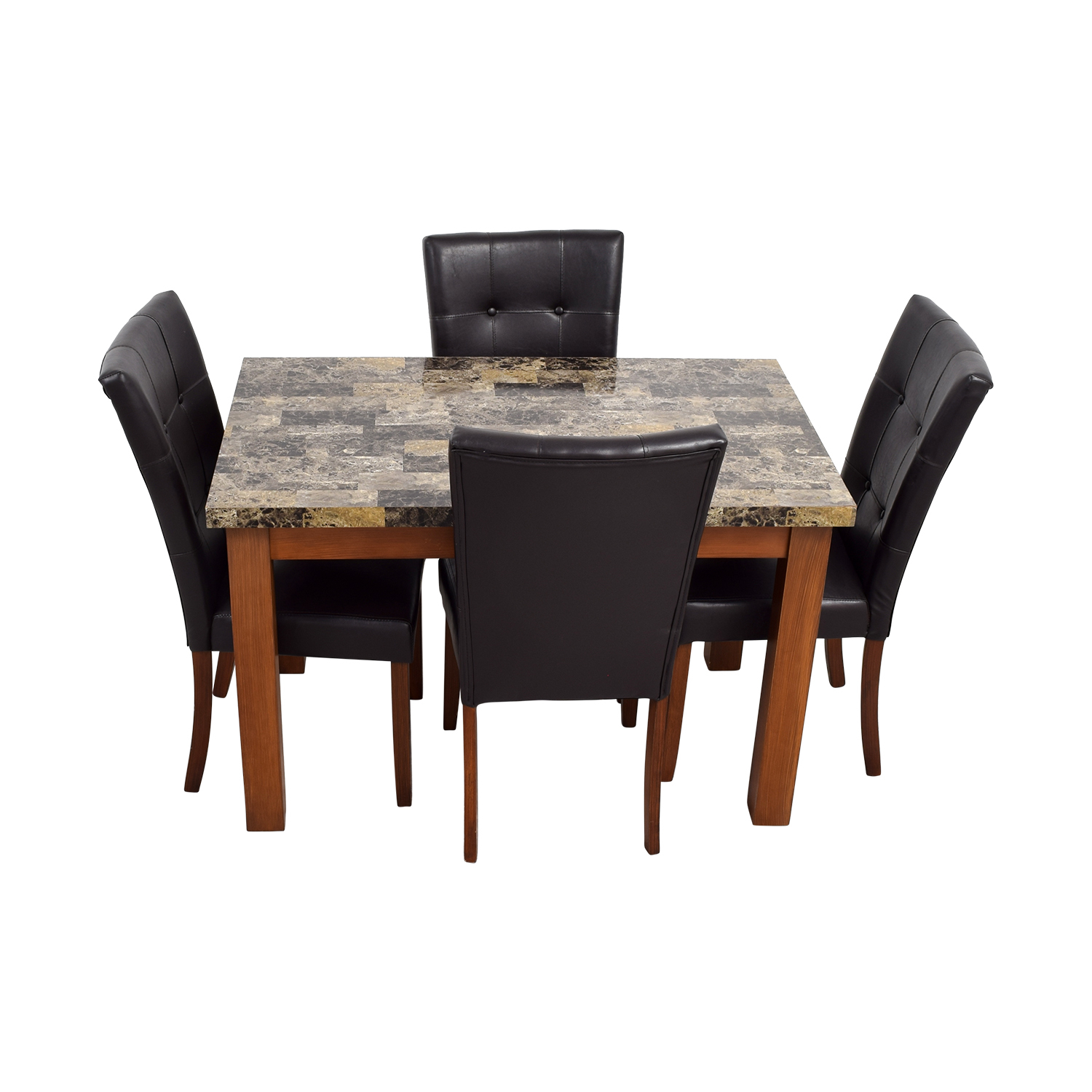 62 Off Faux Marble Dining Table With Brown Tufted Leather Chairs Tables for measurements 1500 X 1500