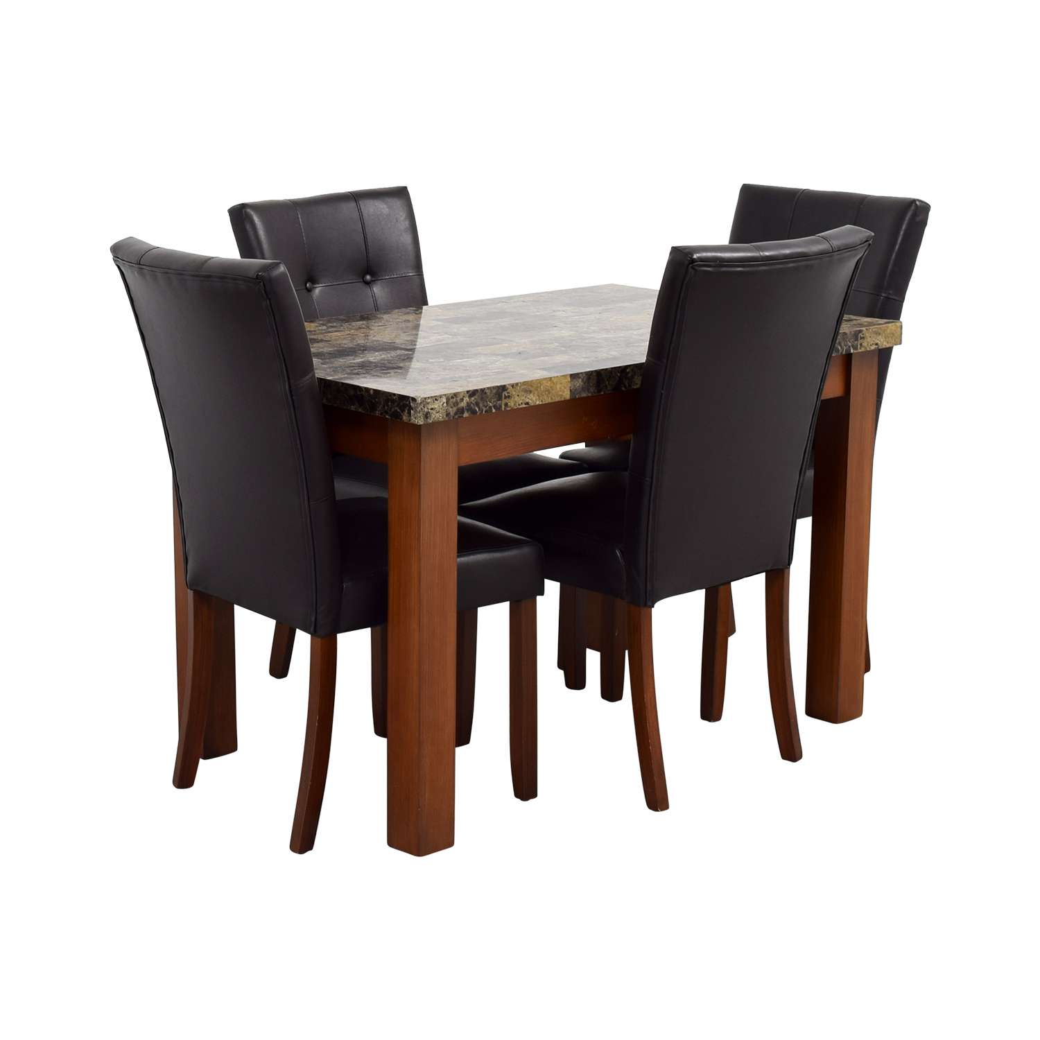 62 Off Faux Marble Dining Table With Brown Tufted Leather Chairs Tables throughout size 1500 X 1500